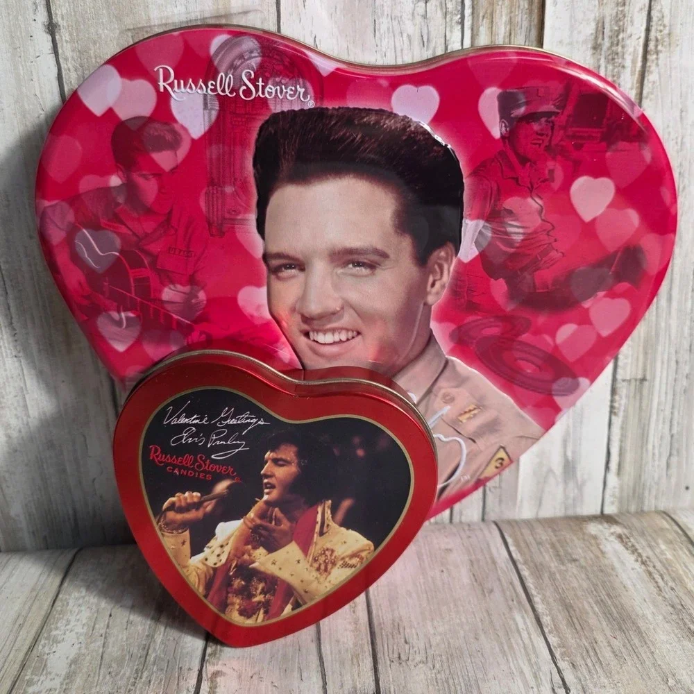Elvis Presley Russell Stover Heart Candy Tins Set /2 Pink Red Music Memorabilia